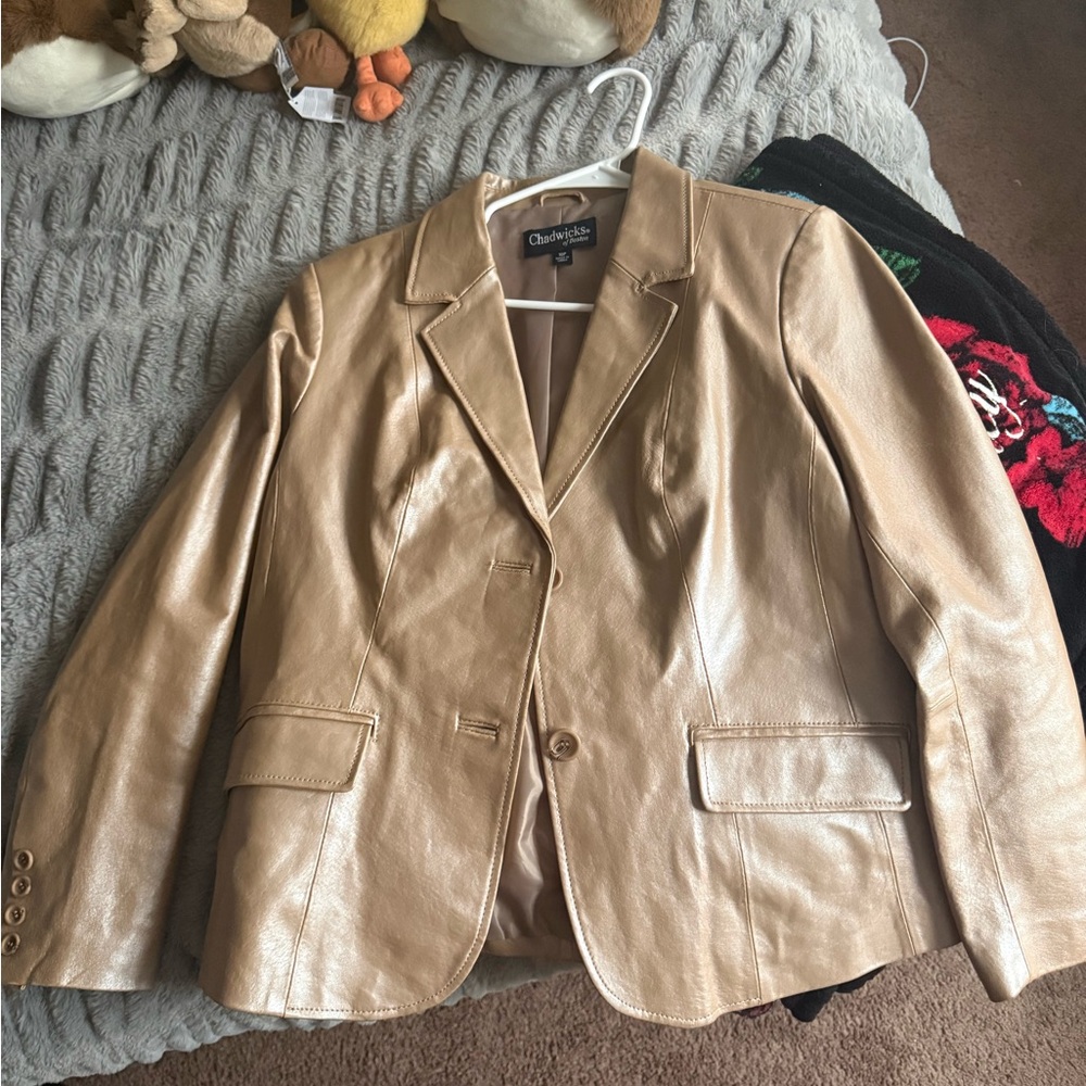 Chadwicks Women's Light Tan Leather Blazer Jacket